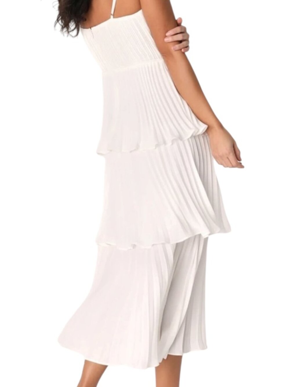 Lulus Cascading Crush Chiffon Dress Tiered Pleated Fit Flare White S - Picture 5 of 13